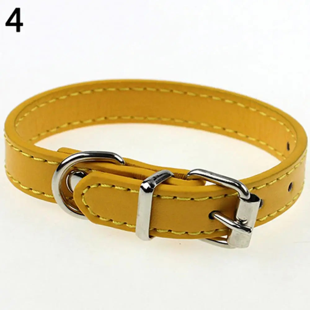 Adjustable Faux Leather Pet Collar for Small Dogs & Cats
