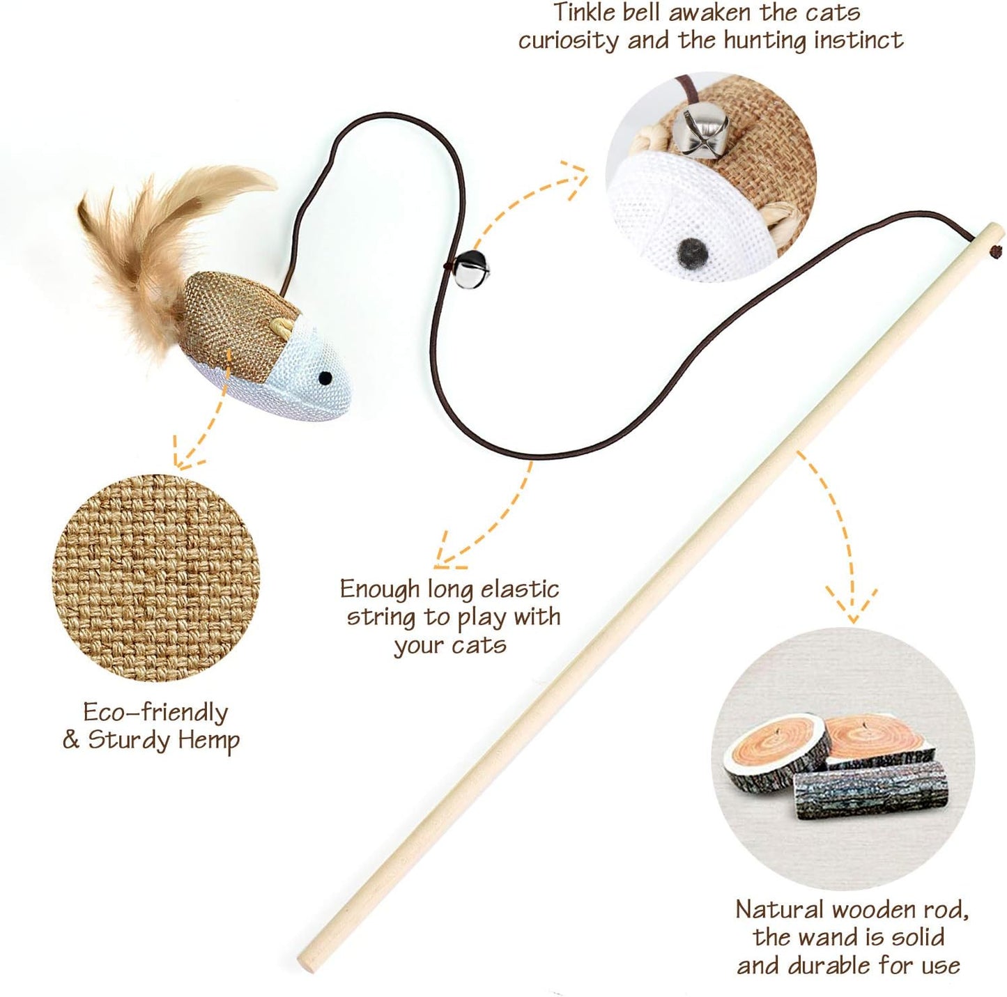 Natural Wood Cat Teaser Wand Set