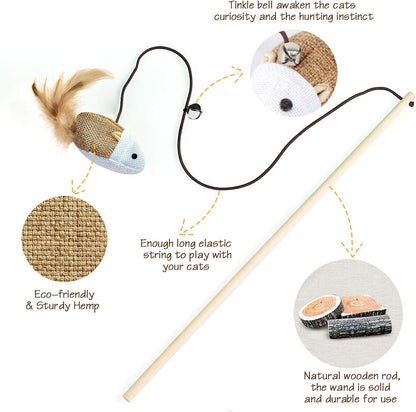Natural Wood Cat Teaser Wand Set