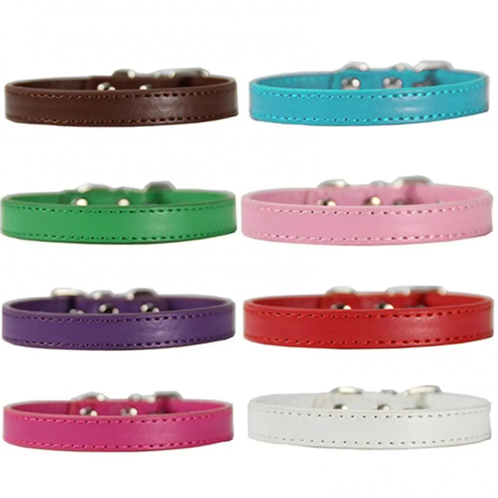 Adjustable Faux Leather Pet Collar for Small Dogs & Cats