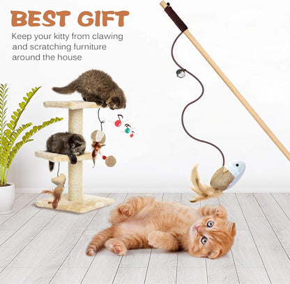 Natural Wood Cat Teaser Wand Set