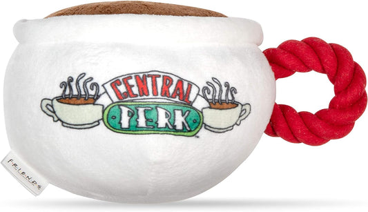 Coffee Cup Plush Dog Toy with Rope Handle