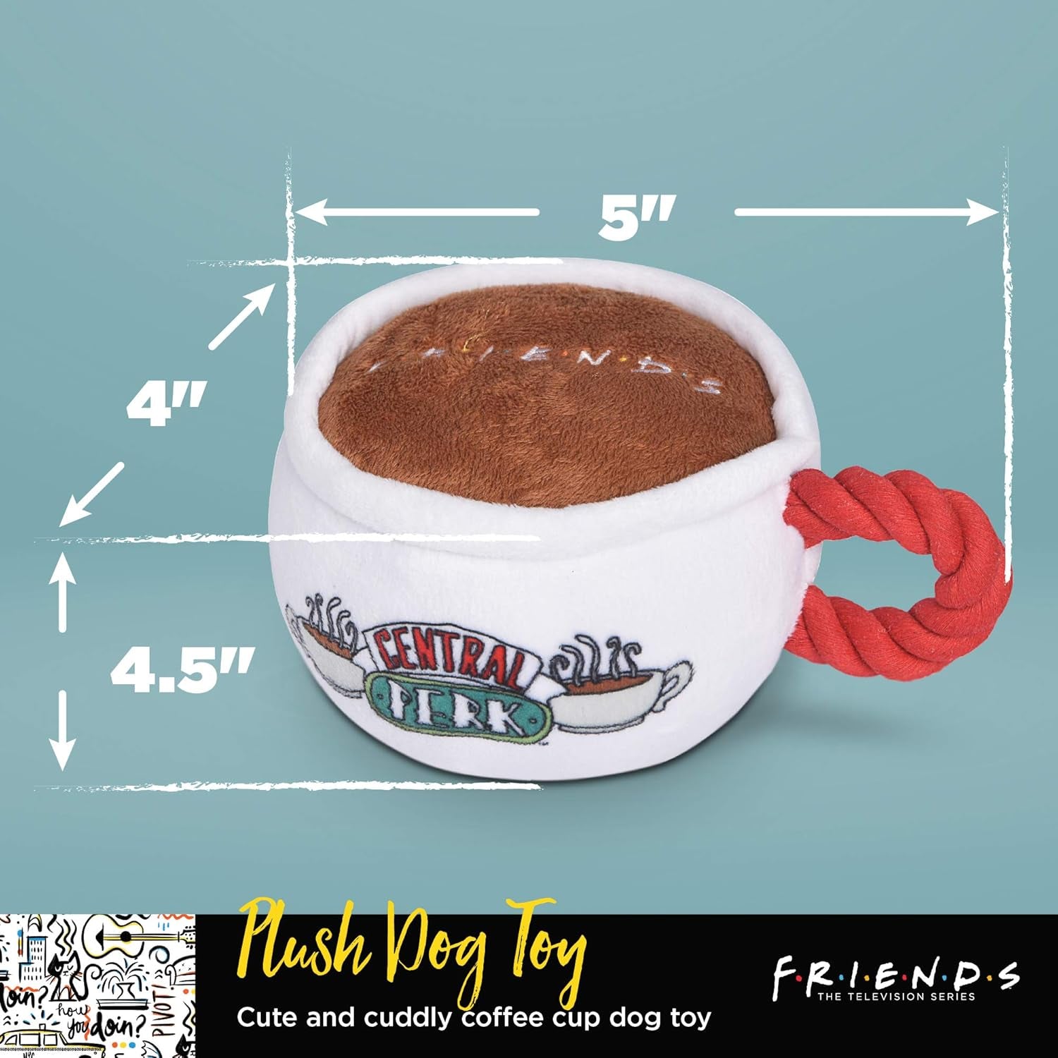 Coffee Cup Plush Dog Toy with Rope Handle