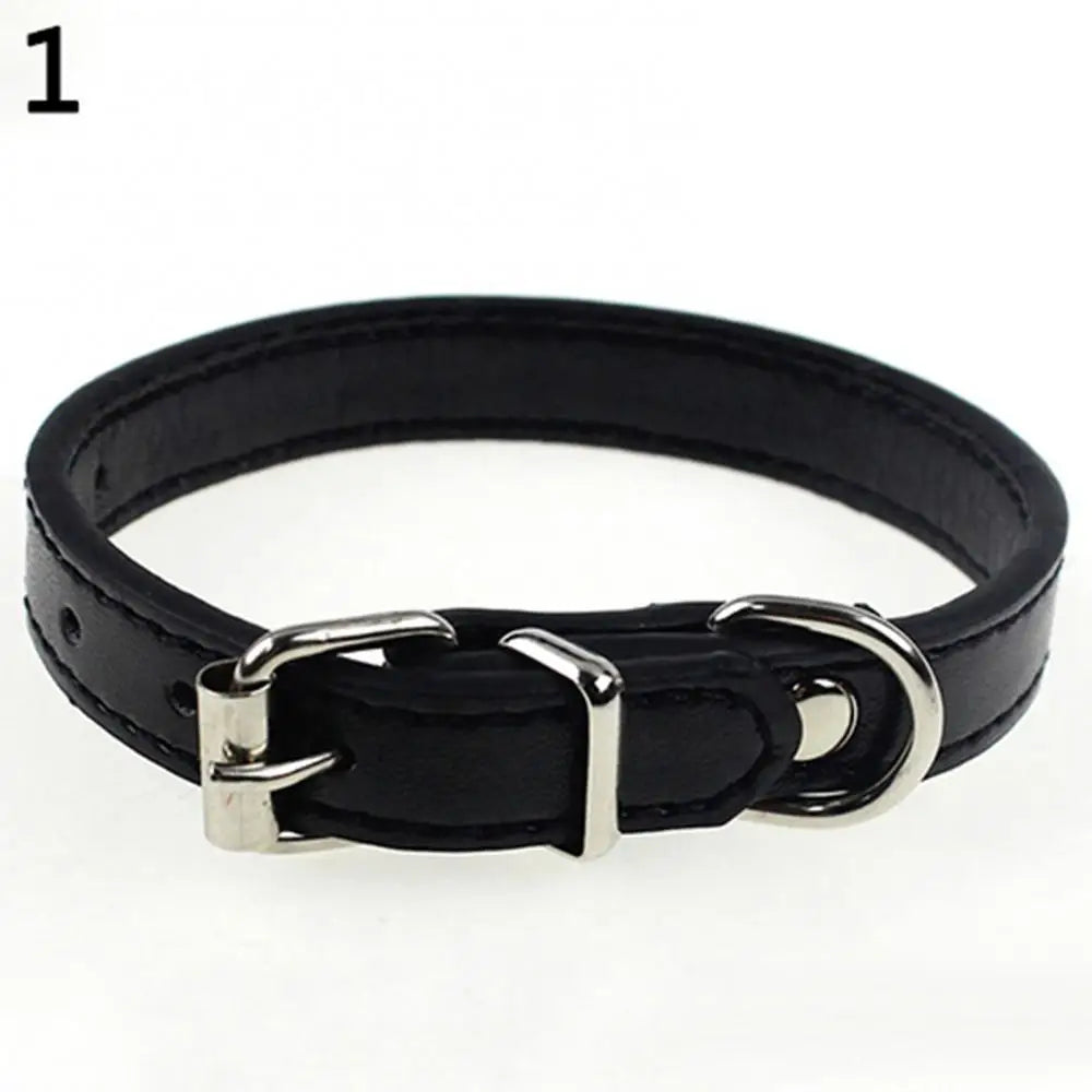 Adjustable Faux Leather Pet Collar for Small Dogs & Cats