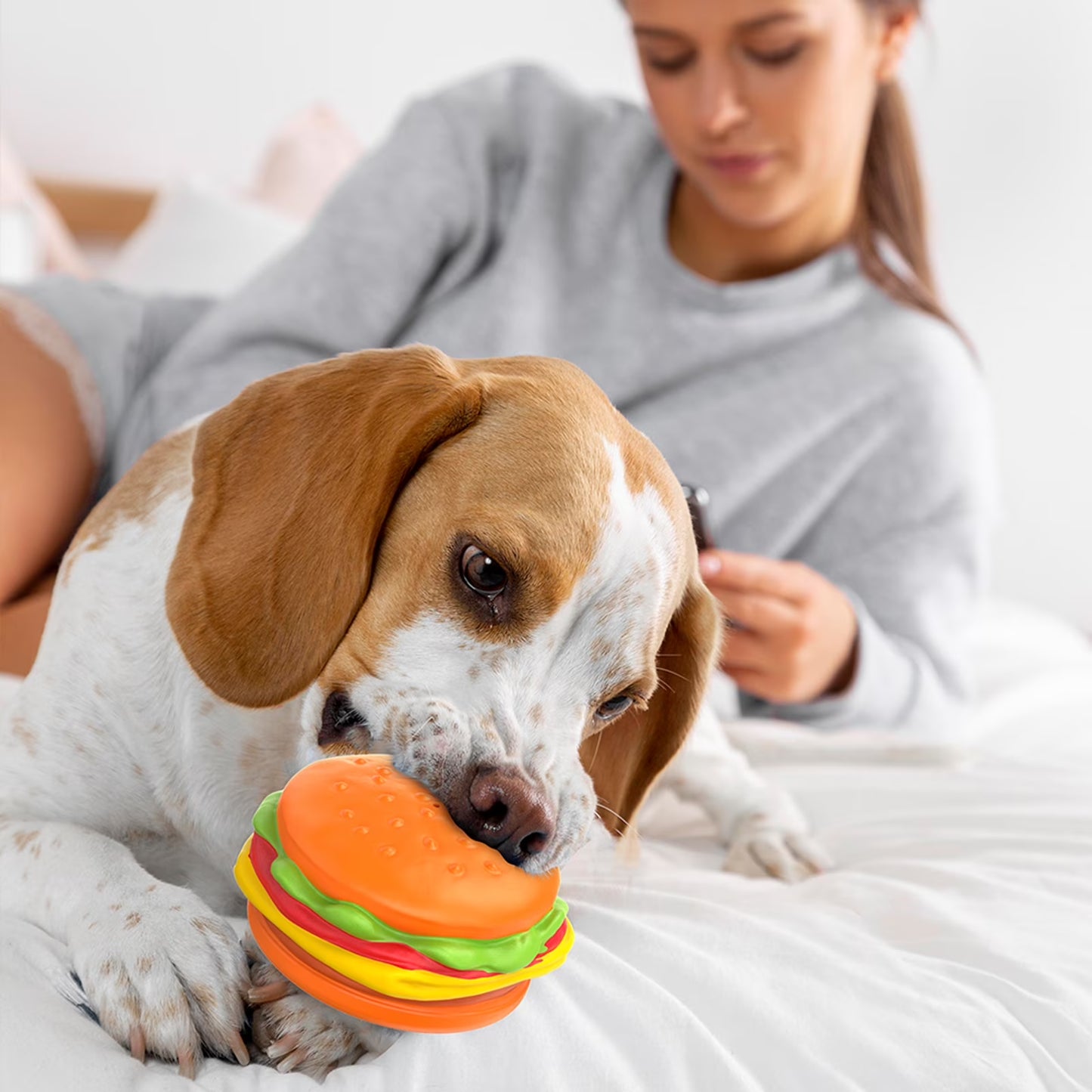 Squeaky Burger Dog Chew Toy